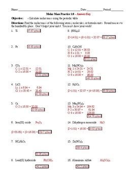 Image result for Molar Mass Worksheet Answer Key