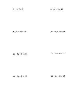 Afbeeldingsresultaten voor 2 Step Equations Whole Numbers Worksheet