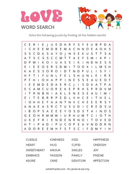 Toradh íomhá ar Love Word Search Printable