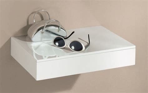 White Floating Wall Shelf With Drawer - Wall Design Ideas