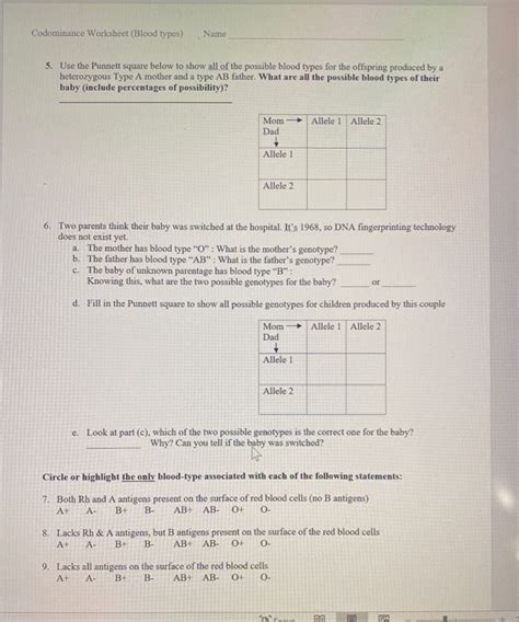 Image result for Codominance Worksheet Blood Types Answer Key