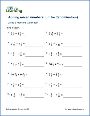 Image result for Addition Mixed Numbers Worksheet Lesson