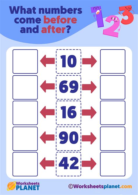 Before and After Numbers Worksheet に対する画像結果