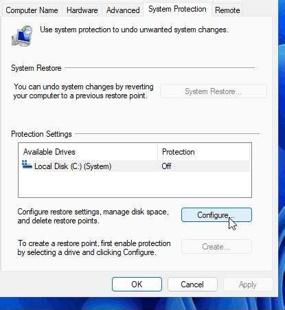 Configure Restore Point に対する画像結果
