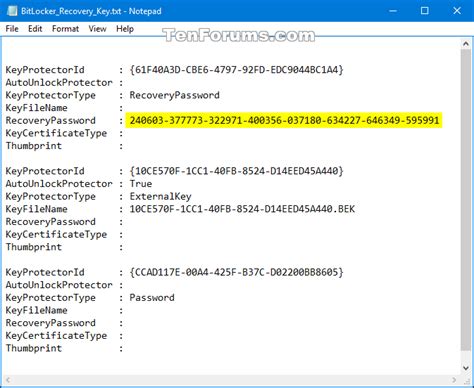 Afbeeldingsresultaten voor BitLocker Recovery Key TXT