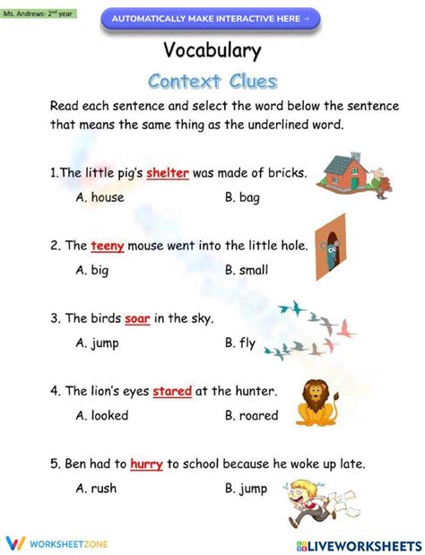 Image result for Identifying Types of Context Clues Worksheets