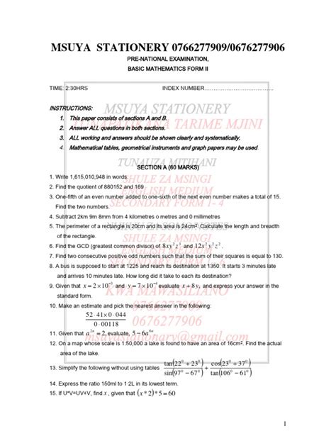 Image result for Example of Math Form 2