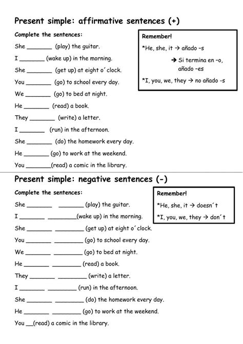 Afbeeldingsresultaten voor Present Simple Affirmative Negative Worksheet