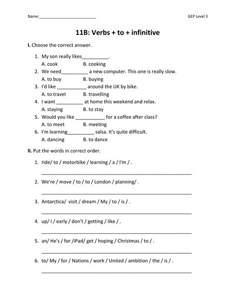 Afbeeldingsresultaten voor To-Infinitive Worksheet