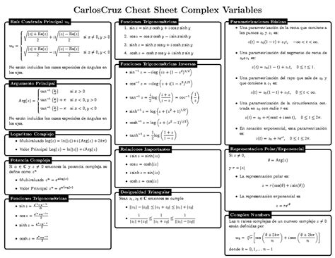 Afbeeldingsresultaten voor Complex Variables Cheat Sheet