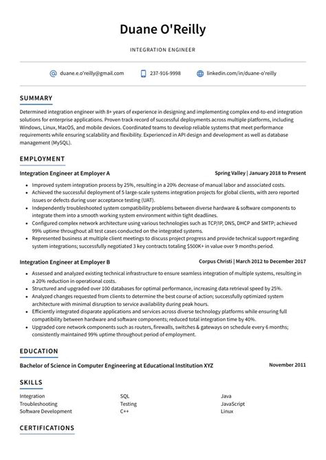 Toradh íomhá ar Integration Support Engineer Resume Examples