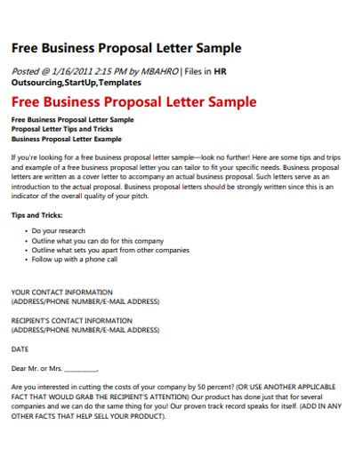 Sample Business Proposal Letter Example に対する画像結果