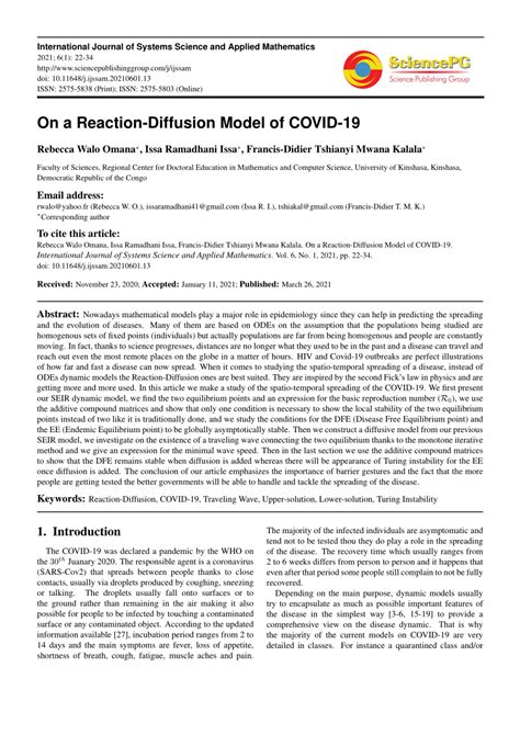 (PDF) On a Reaction-Diffusion Model of COVID-19