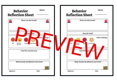 Afbeeldingsresultaten voor Behavior Reflection Sheet Example