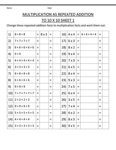 Image result for Multiplication as Repeated Addition Worksheet 3rd Grade