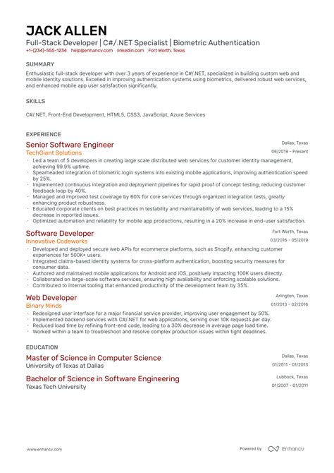 Senior Developer Resume Examples に対する画像結果