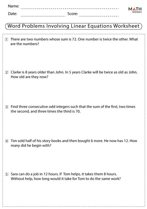 Toradh íomhá ar Turn Word Problems into Equations Worksheet PDF