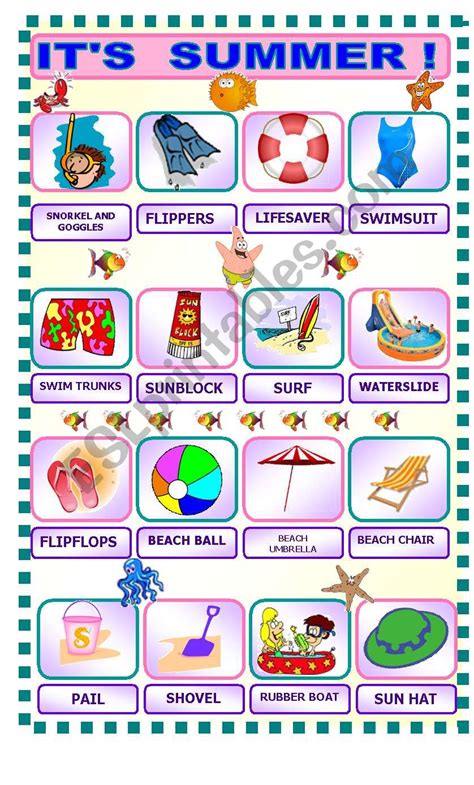 Image result for Summer ESL Worksheets