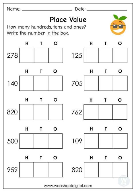Toradh íomhá ar Place Value Matching Worksheet