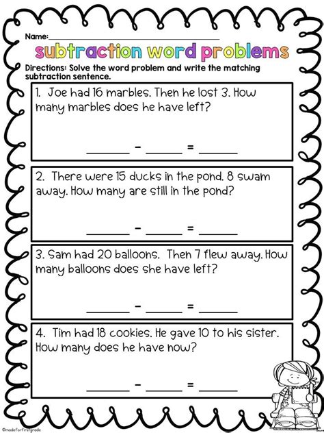 1st Grade Math Problems Printable に対する画像結果