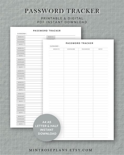 Image result for Password Manager Print Out