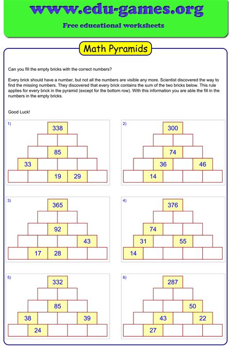 Image result for TLS Worksheets Math Pyramid
