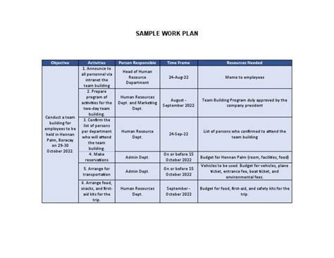 Image result for Work Plan Sample PDF