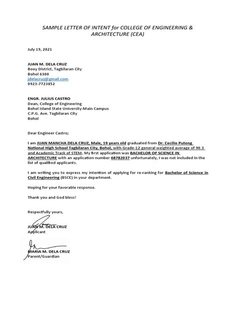 Image result for Intent Letter Sample