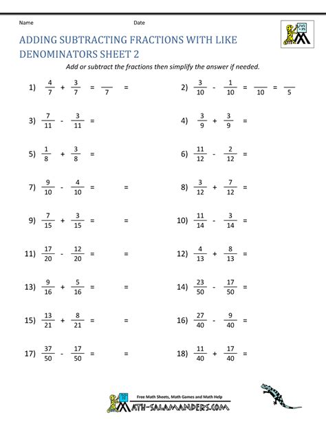 Image result for Math Pages for 5th Grade Printable Adding Fractions