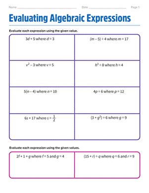 Image result for Evaluating Variable Expressions Worksheet