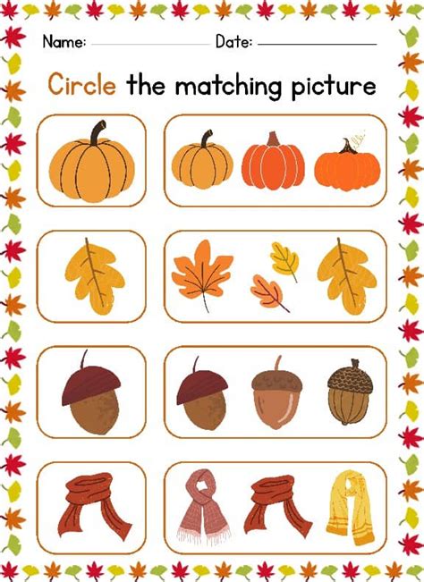 Image result for Fall Matching Worksheets