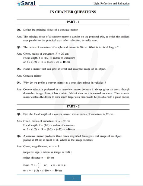 Résultat d’images pour Class 10 Light Numericals Questions and Answers PDF