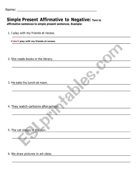 Afbeeldingsresultaten voor Present Simple Affirmative Negative Worksheet