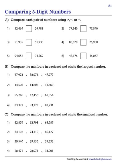 Image result for Comparing and Ordering 5 Digit Numbers Worksheet