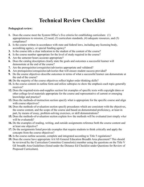 Technical Review Checklist