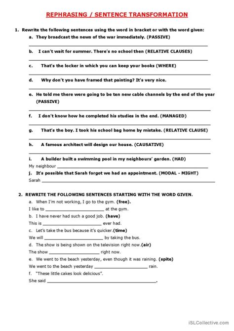 Toradh íomhá ar Sentence Transformation Exercises PDF