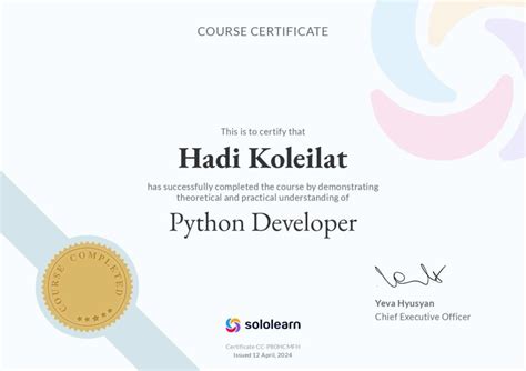 Sololearn Python Certificate HD に対する画像結果