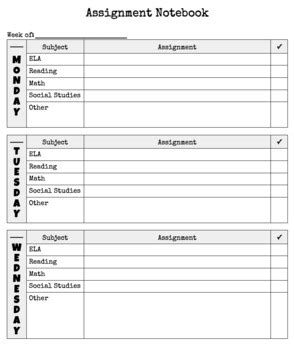Image result for Assignment Notebook Template Weekly