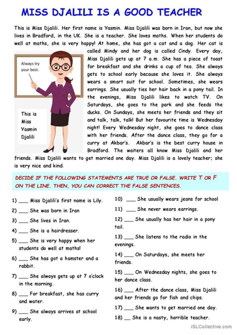 Image result for Reading Comprehension Worksheets Present Simple