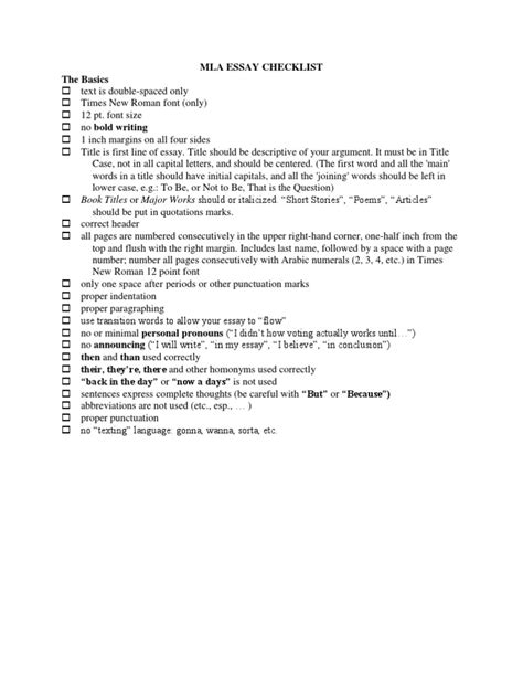 Image result for MLA Format Checklist