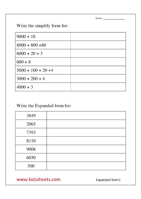 Afbeeldingsresultaten voor Expanded Form Printable Worksheets