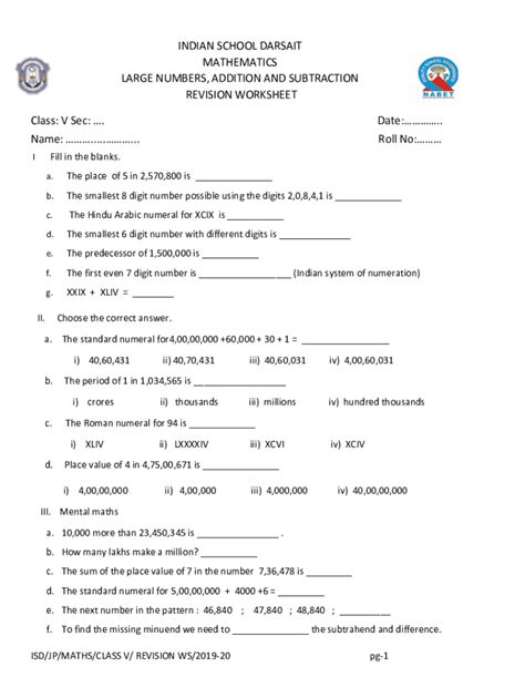 Addition and Subtraction Large Numbers Worksheet に対する画像結果