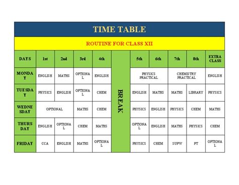 Image result for Time Table Format Excel