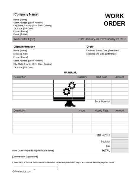Image result for Work Order Technical Support Template