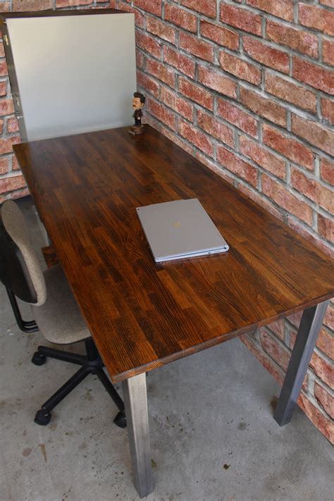 Desk With Shelves & Solid Wood Butcher Block Top - Steel Tube Legs ...