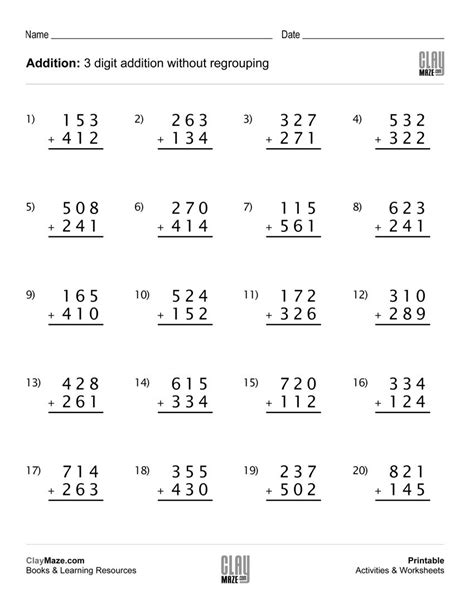 Afbeeldingsresultaten voor 3rd Grade Math Worksheets 3-Digit Addition