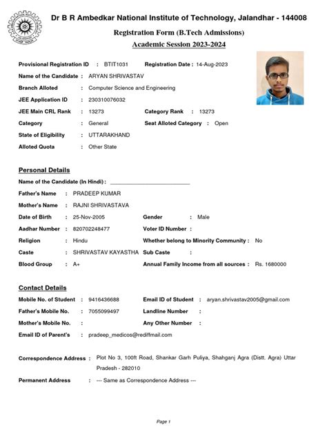 Image result for B.Tech Course Registration Form