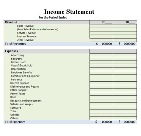 Toradh íomhá ar Income Statement PDF Form