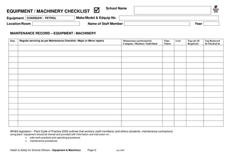 Image result for Machine Checklist Sample