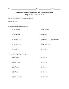 Image result for Exponential to Logarithmic Form Worksheet